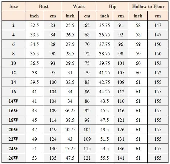 SIZE CHART