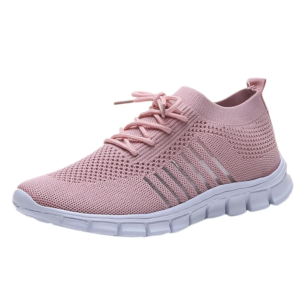

2019 Shoes Women Sneaker Flats Femme Flying Weaving Hollow Mesh Socks Shoes Sneakers Breathable Casual Lace Up Student Shoes