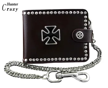 

Iron Cross Biker Trucker Snap Leather Wallet Purse With Chain for Cool Men