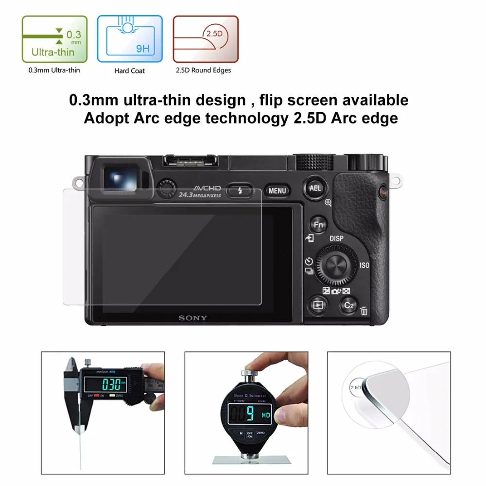 PULUZ для sony A6000/A6300/A6500 Камера 2.5D 0,3 мм изогнутые края 9 H твердость поверхности закаленное Стекло ЖК-дисплей Экран протектор фильм