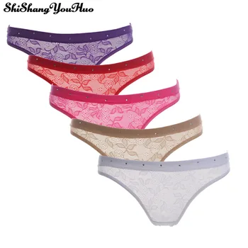 

5pcs/Lot Underwear Women Sexy Panties Lace Transparent Womens Briefs Panty Women Seamless Tong Tangas Calcinha Fio Dental