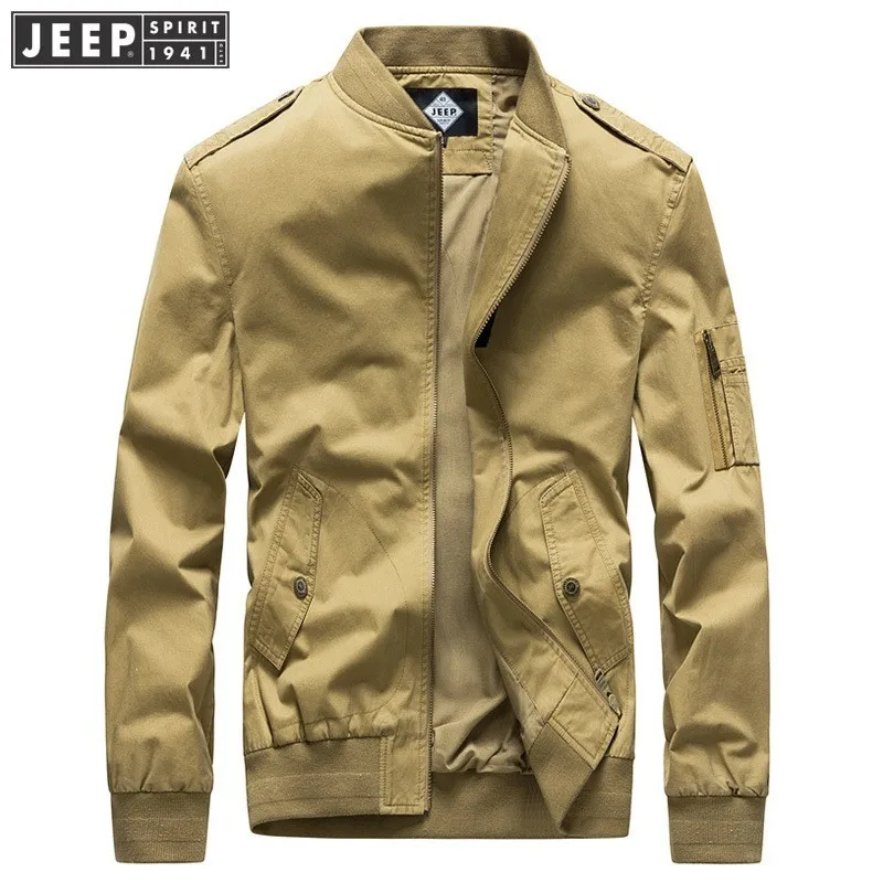 JEEP SPIRIT/, осенне-Весенняя рабочая куртка, пальто, мужская хлопковая одежда с воротником-стойкой, модная однотонная куртка с длинными рукавами
