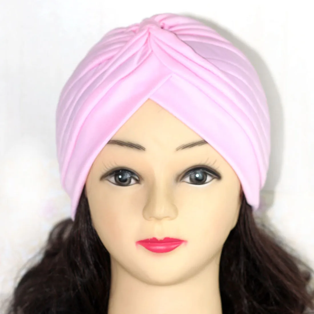 Новое поступление, банданы, повязка на голову, эластичный мусульманский тюрбан, шапка, повязка на голову, химический хиджаб, завязанная индийская шапка, головная повязка для взрослых женщин - Цвет: Розовый