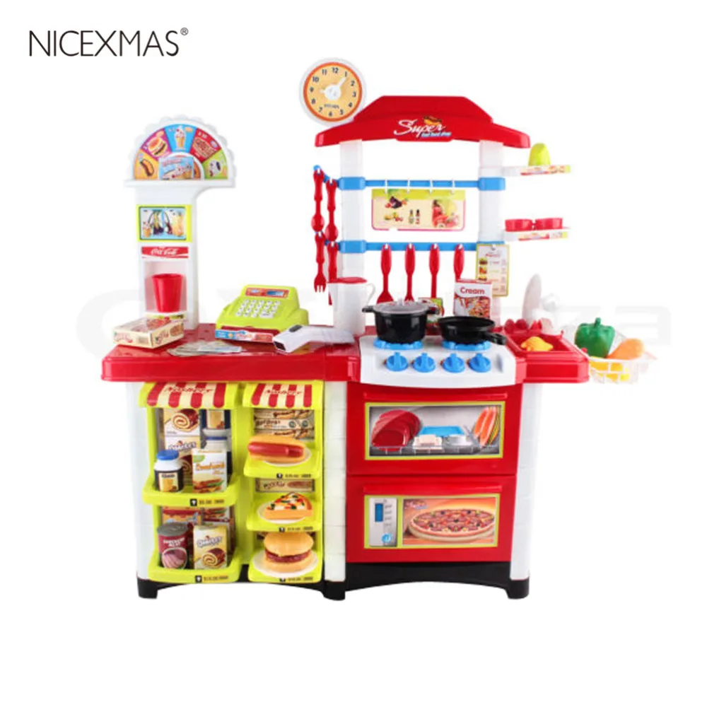 

Kids Kitchen Pretend Cooking Role Play Supermarket Set Toddler Children Toy (Red)