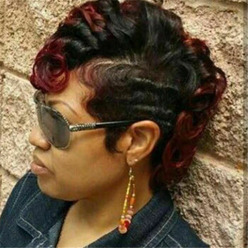 

Womens Short Wine Red Blone Ombre Wavy Wig Curly Synthetic Hair Full Head Wig