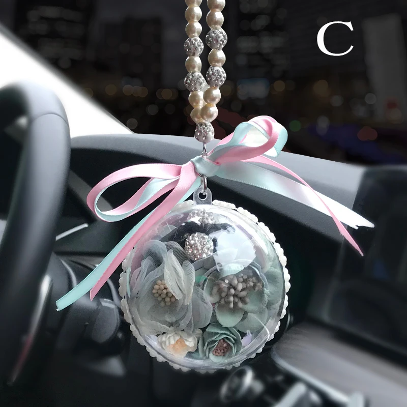 Автомобиль зеркало заднего вида кулон в виде цветка шариковый висячий орнамент Цветочный декор интерьера жемчужный счастливый кулон для женщин