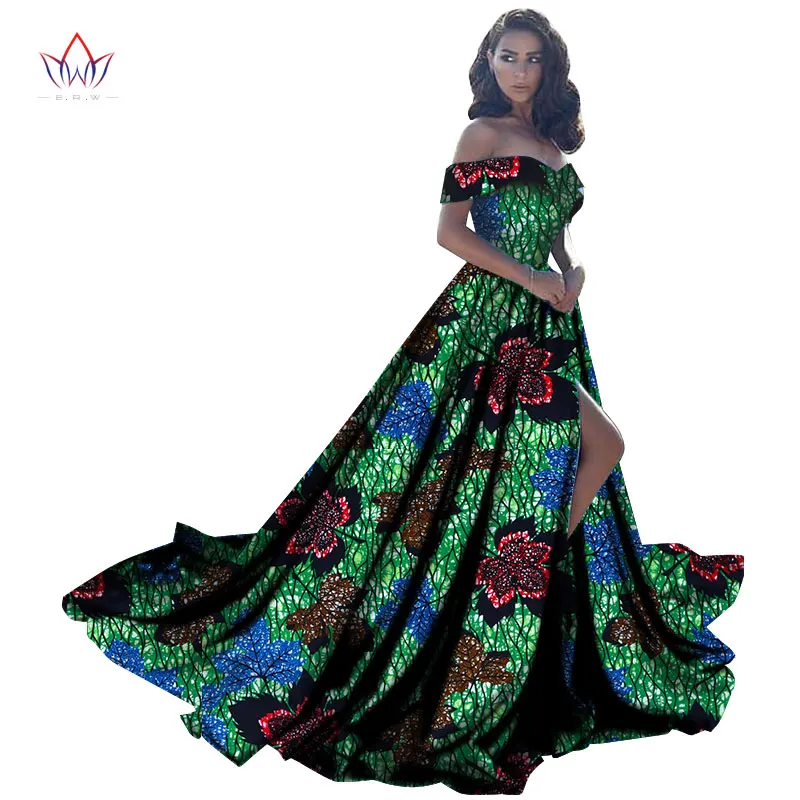 

Summer 2019 African Dresses for Women Bazin Off shoulder Party Dress Dashiki Elegant Long Dress for Female WY2734