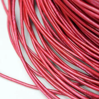 

5 yards 2mm Round Genuine Cow Hide Metallic Metallic Red Leather Strands, Real Leather Cord for DIY Bracelet Necklace Jewelry
