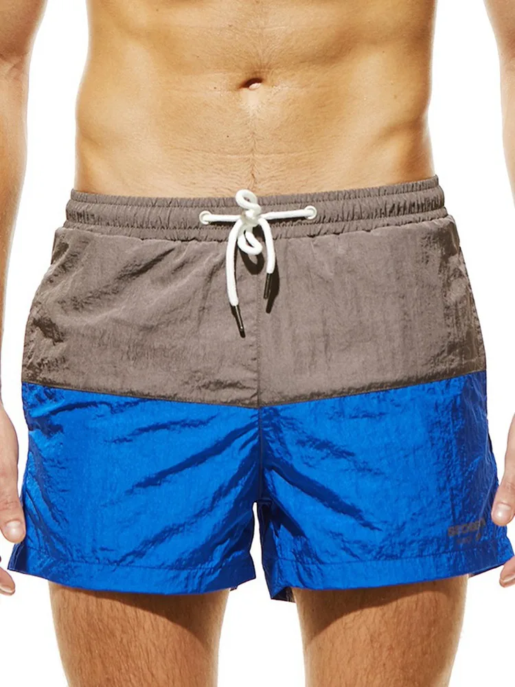 

2019 Men's Sports Beach Three Swimsuit Trend Stripe Color Matching Sports Swimsuit Drawstring Surfing Vacation Swimsuit