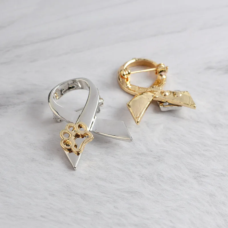 

DoreenBeads Metal Pin Brooch Ribbon Shape Bow Tie Dog Paw Clothes Collar Badges For Women Vintage Brooch 1PC