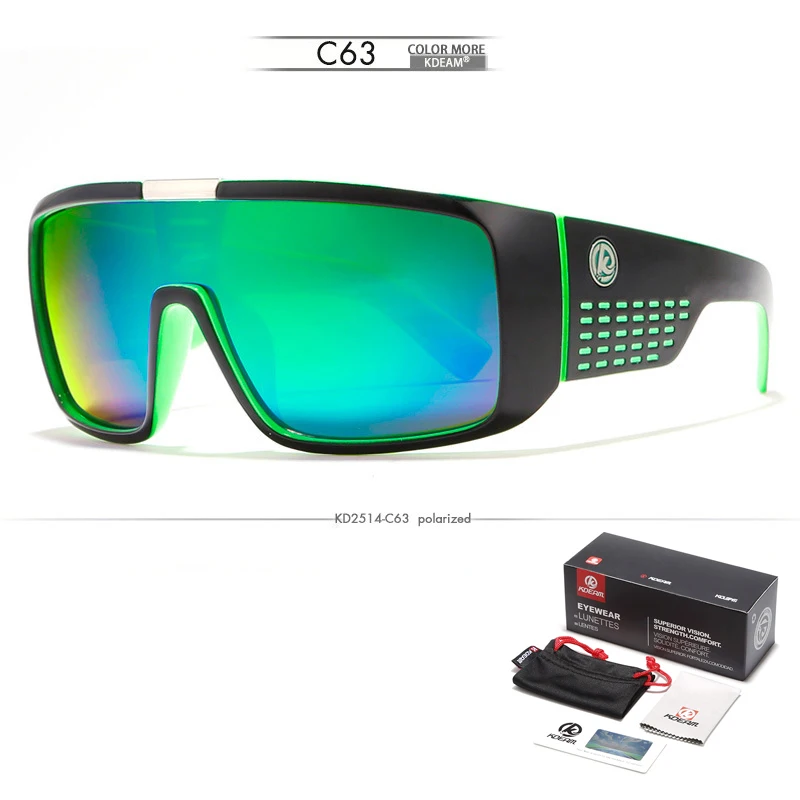 KDEAM, смелый щит, мужские солнцезащитные очки, поляризационные, HD Vision, солнцезащитные очки, на открытом воздухе, не выглядят, как другие, УФ очки, брендовый чехол KD2514 - Цвет линз: C63
