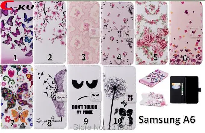 

C-ku Cartoon Wallet PU Leather Pouch Case For Samsung Galaxy A6 PLUS 2018 J4 J6 Flower Bear Stand TPU ID Card Cover Luxury 1pcs