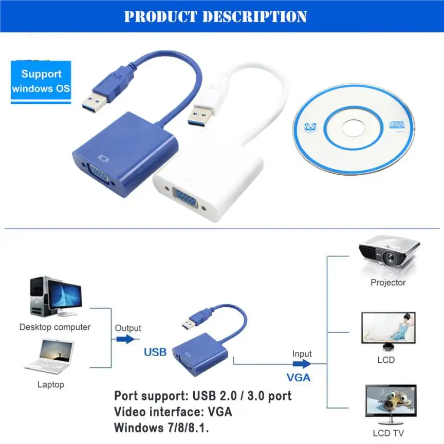 HIPERDEAL Digital Cables Audio Video cable USB 3.0 To VGA Multi display Adapter Converter