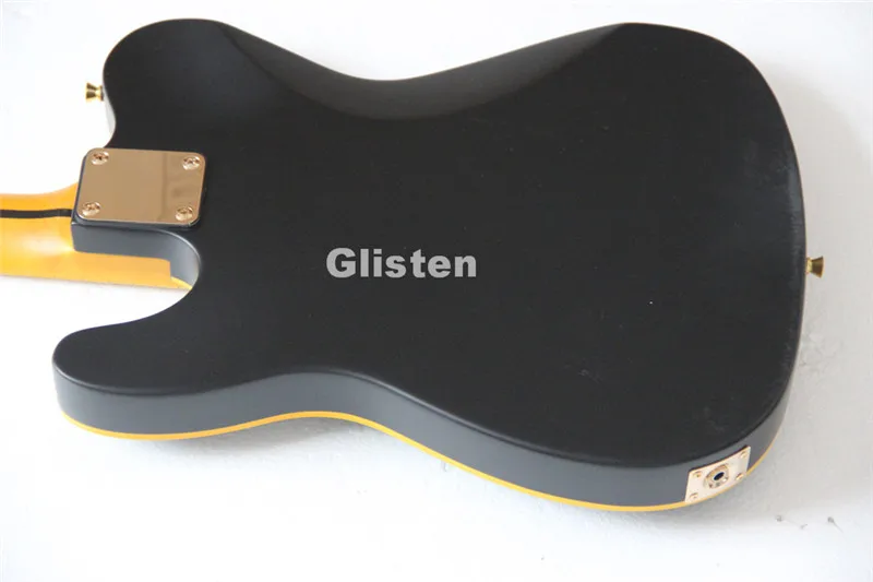 Guitarra Eléctrica negra TL con herrajes dorados, guitarra personalizada de encuadernación amarilla Guitarra Eléctrica negra TL con herrajes dorados, guitarra personalizada de encuadernación amarilla