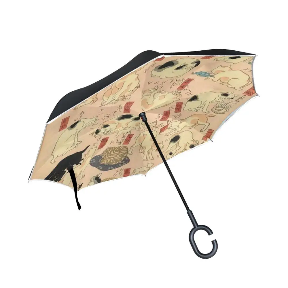 

Susino Inverted Umbrella With C-shaped Handle Stick Umbrellas Ladies Black Animals Design Umbrellas Windproof Umbrella