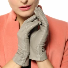2019 NEW Women's Genuine Leather Gloves Female Warm Velvet Lined Fashion Trend Fingers Women Sheepskin Gloves L013NC-1