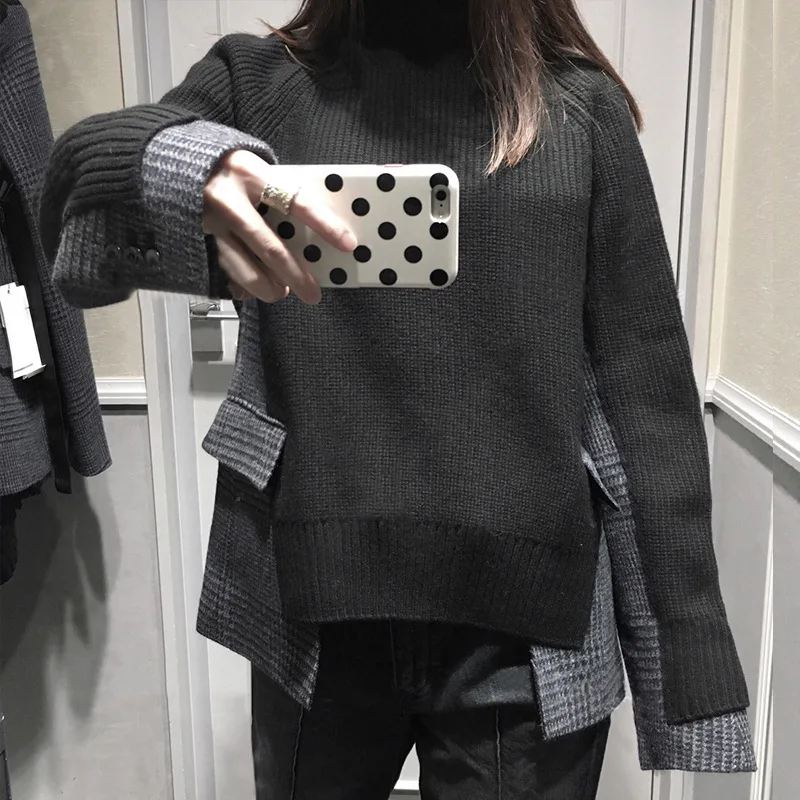 

DEAT 2019 autumn winter new fashion trend clothing long-sleeved solid color Color matching high collar long sleeve WI324