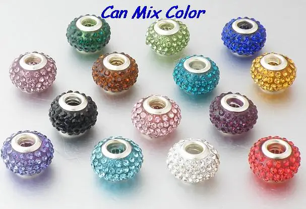 

lowest price lot blue white red 14mm x10mm Silver Plated Core Big Hole European Beads Resin Bracelets bead crystal