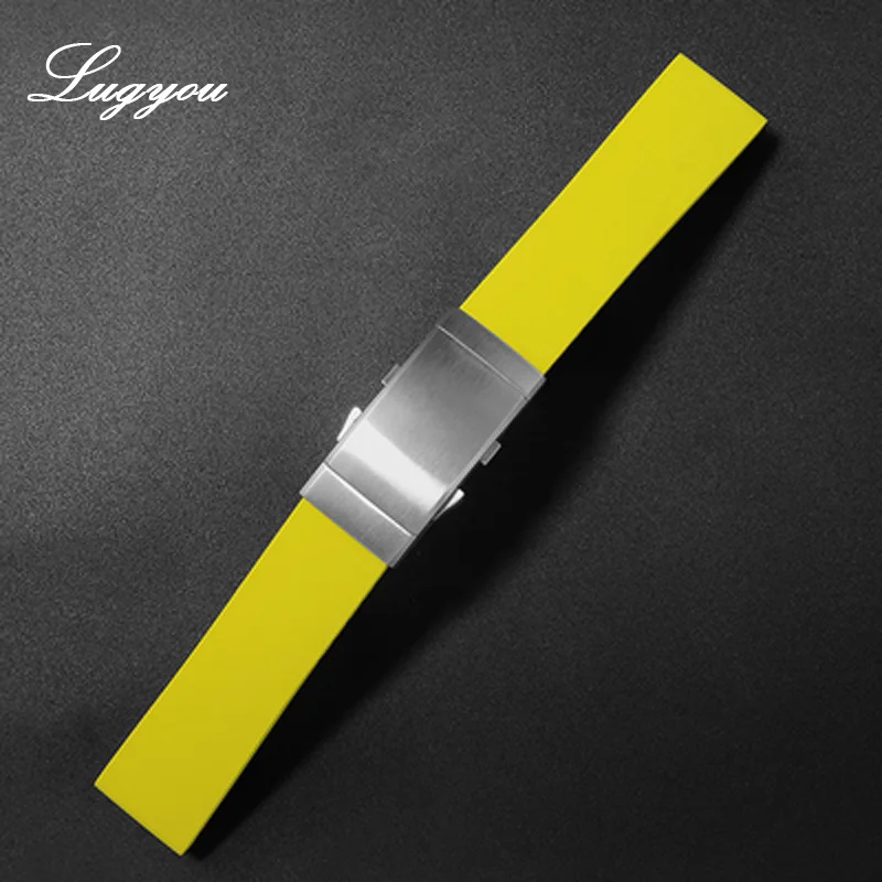 Запчасти для часов Lugyou San Martin, резиновый ремешок высокого класса, ремешок для дайвинга из нержавеющей стали, складная застежка, 20 мм, 22 мм, расширитель, регулируемый - Цвет ремешка: Yellow