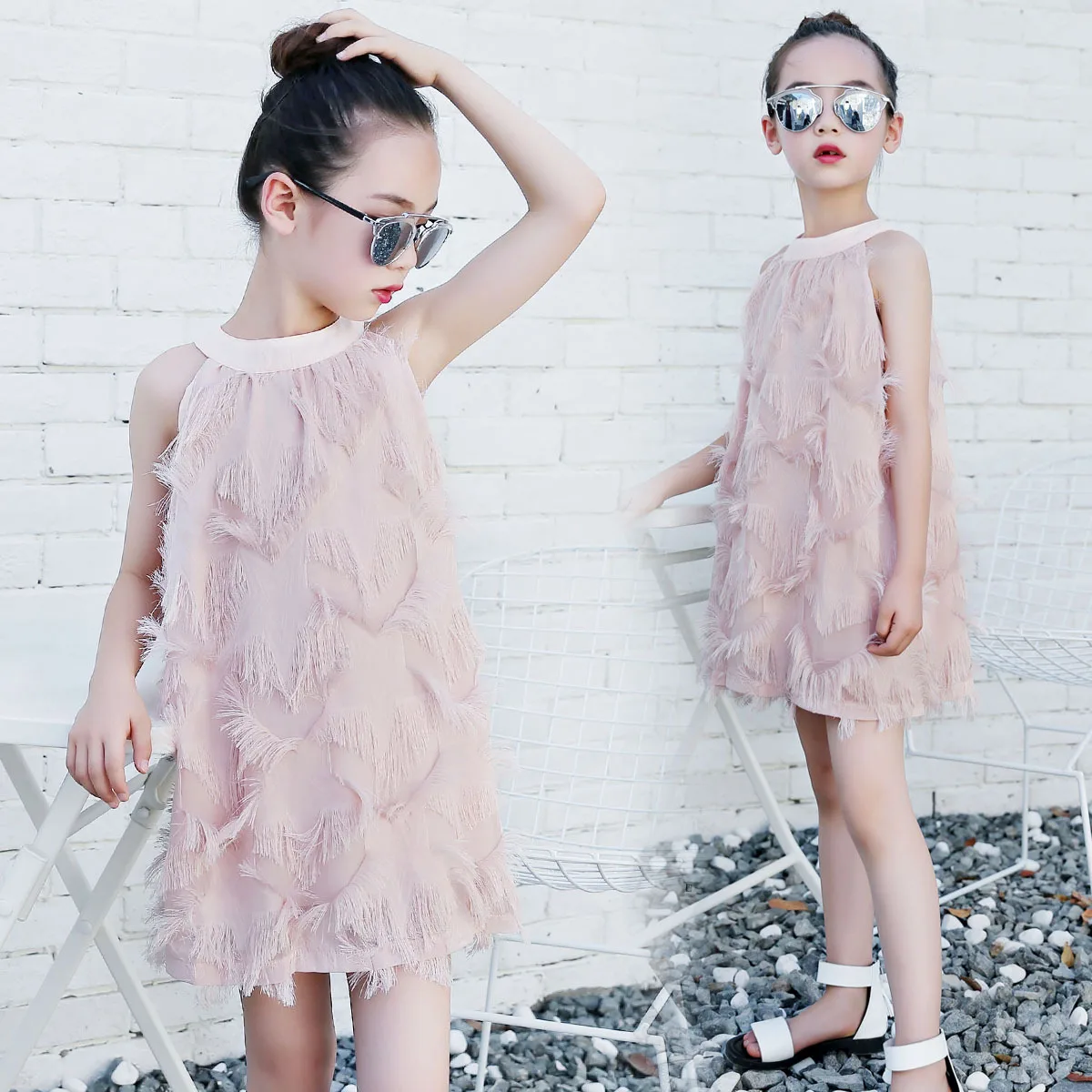 Элегантное кружевное розовое платье принцессы с кисточками летняя одежда для девочек-подростков от 4 до 14 лет Новинка года, красивые пляжные платья для крупных девочек