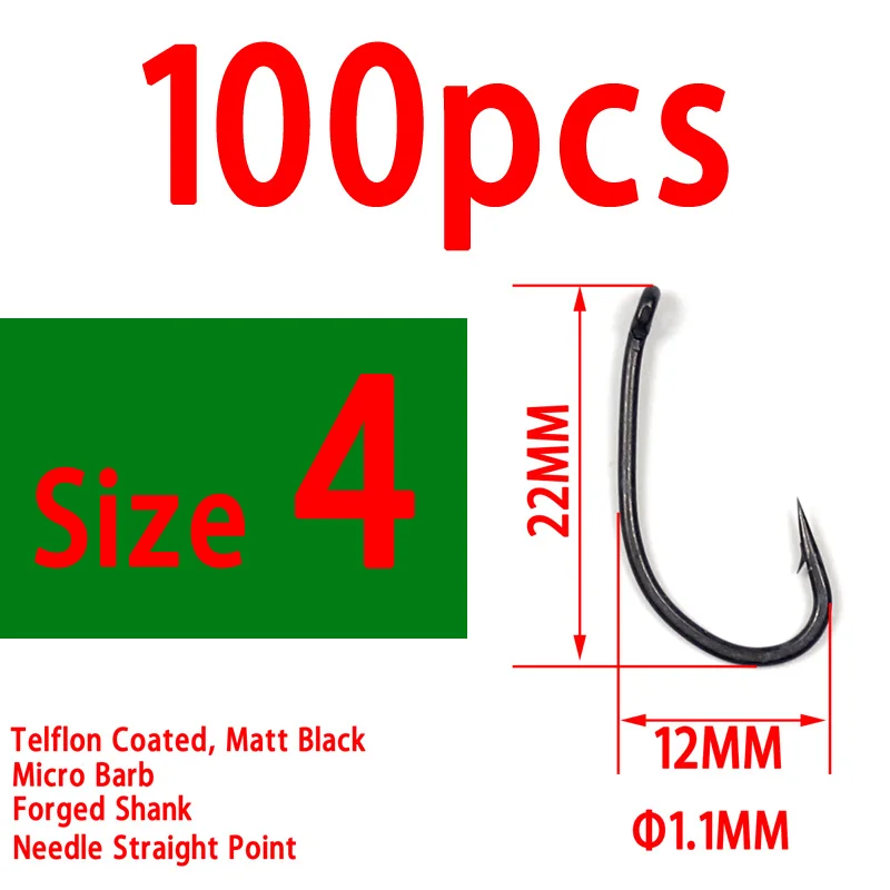 100pcs size 4 Bimoo 100 шт./упак.#2#4#6#8 телфлоновое покрытие из высокоуглеродистой стали Карп рыболовные крючки быть Япония сделать микро Барб карп рыболовные крючки - Цвет: 100pcs size 4