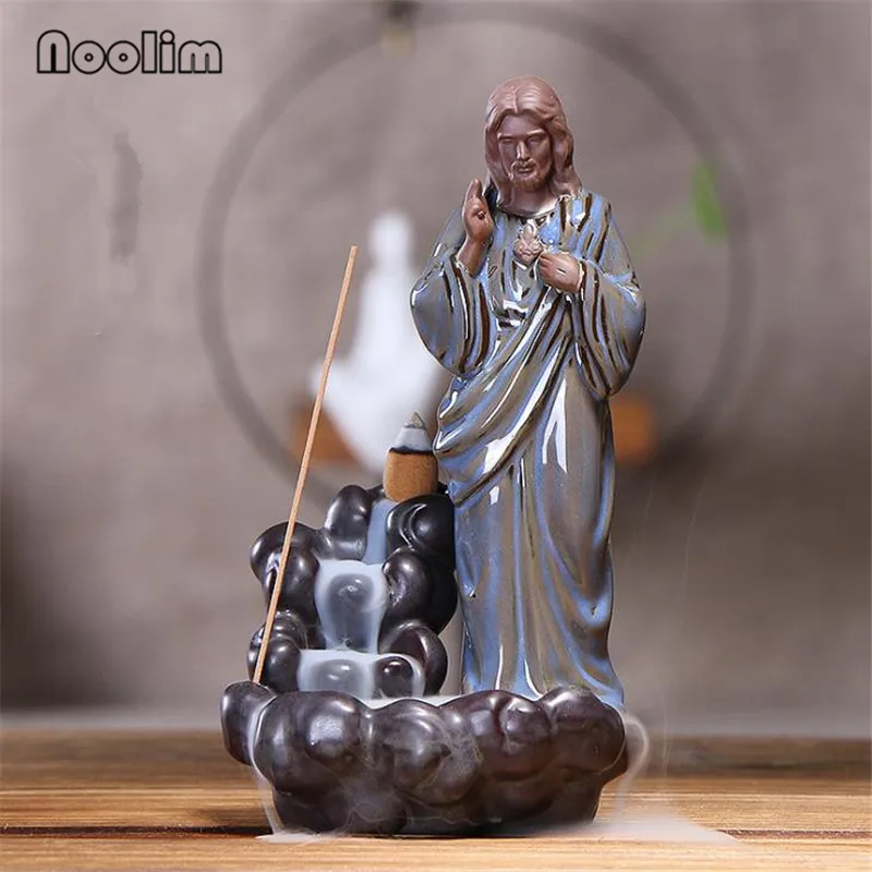 Ceramic Jesus Christ Virgin Mary Statue Figurine Backflow Incense