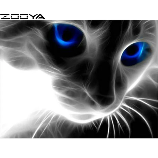 Zooya Pełna Diy Diament Malarstwo Biały Kot Z Niebieskimi Oczami