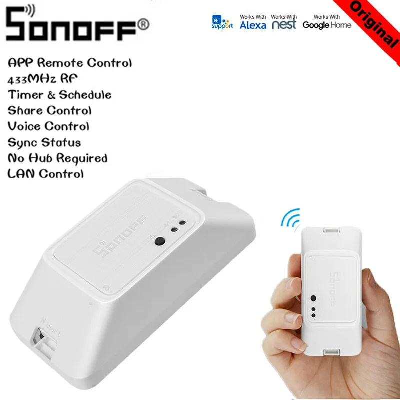 SONOFF 433 RF R3 Smart ON/OFF WiFi Switch, Support APP/433 RF/LAN/Voice Remote Control DIY Mode Works With Alexa Google Home