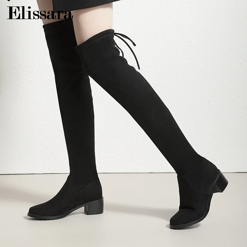 

Women Classics Med Heels Over Knee Boots Shoes For Woman Lace Up Round Toe Winter Thigh High Boots Shoes Size 34-43 Elissara