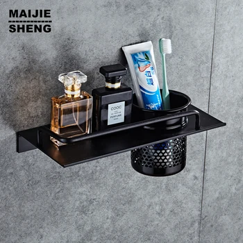 

Nordic simplified black kitchen bathroom shelf aluminum bathroom rack, bathroom storage rack, bathroom dresser wall hanging rack