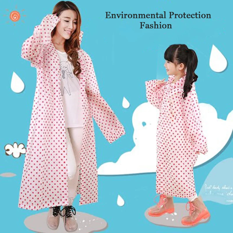 Hooded Raincoat Women Waterproof Men Kids Long Cape De Pluie Transparent Cute Womens Raincoat Impermeable Girls Rain QQG364