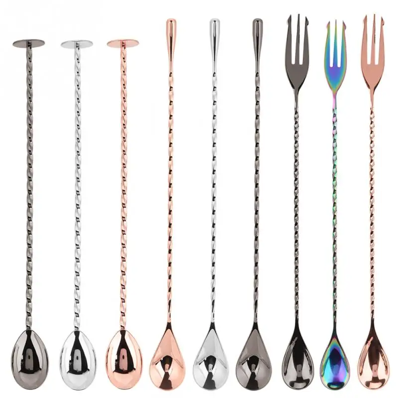 1Pc Stainless Steel Cocktail Spoon Beverage Coffee Mixing Layering Tool