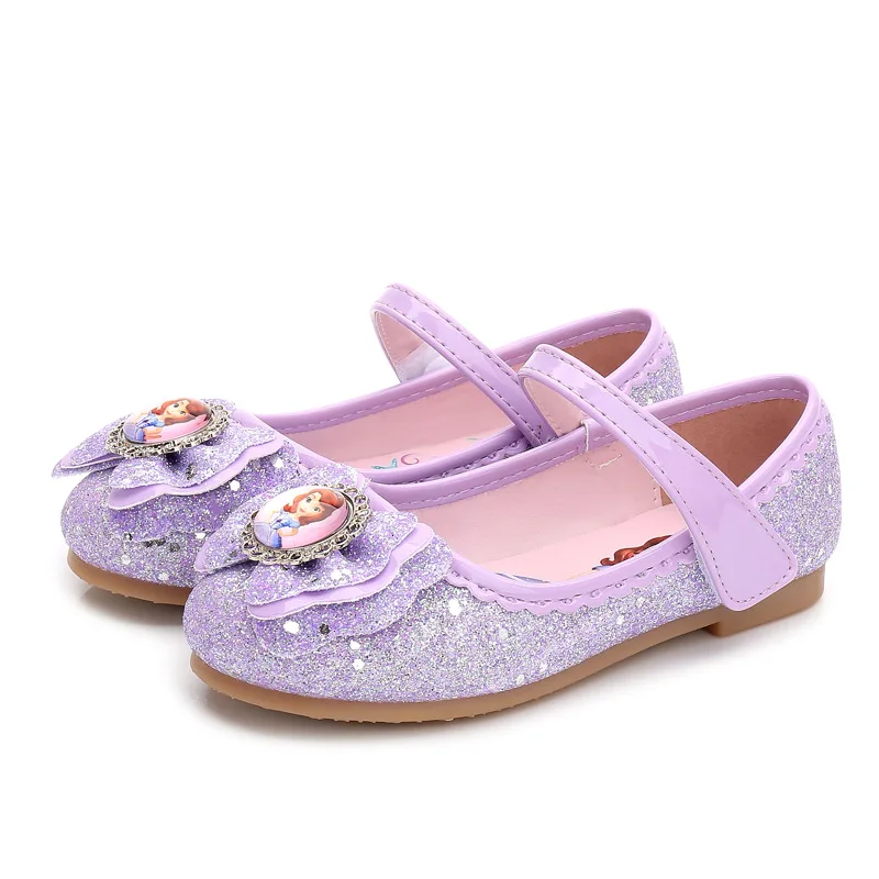 Детские сандалии принцессы Софии для девочек; модная кожаная обувь; Вечерние кожаные туфли на плоской подошве; повседневная обувь принцессы