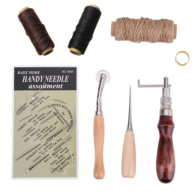

14 Pcs/ Set Leathercarft DIY Hand Stitching Sets for Thread Awl Waxed Thimble Sewing Tools Kits 99 WXV Sale