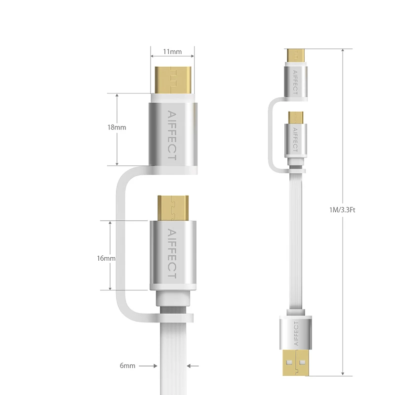 AIFFECT 2 интерфейса в 1 Micro B и type C к USB кабель для передачи данных зарядный Mini usb