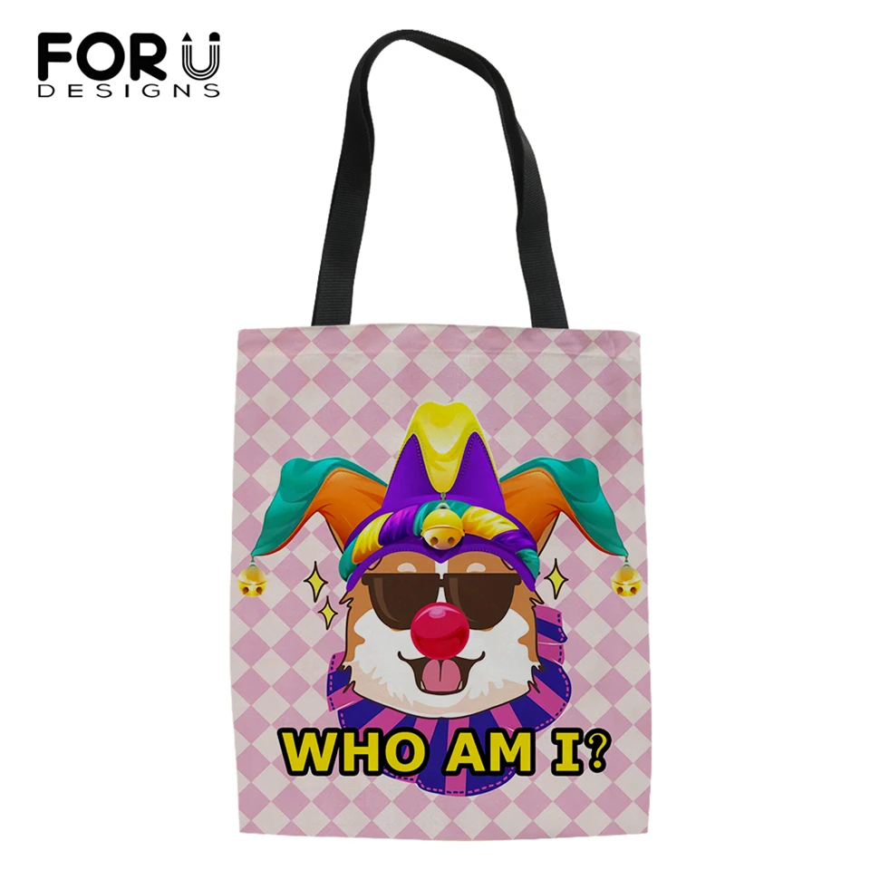 FORUDESIGNS/Модная, сумка, шоппинга, в виде мультяшного клоуна с анималистическим принтом с рисунком для девочек, Сумки из натуральной кожи из хлопка и льна Для женщин сумки женские крутой холст сумка