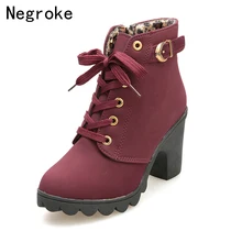 Ankle Boots outono Mulheres Sapatos De Salto Alto Botas de Inverno Lace-Up Saltos Robustos Botas Botas Femininas 2018 Botas de Plataforma Feminina mujer