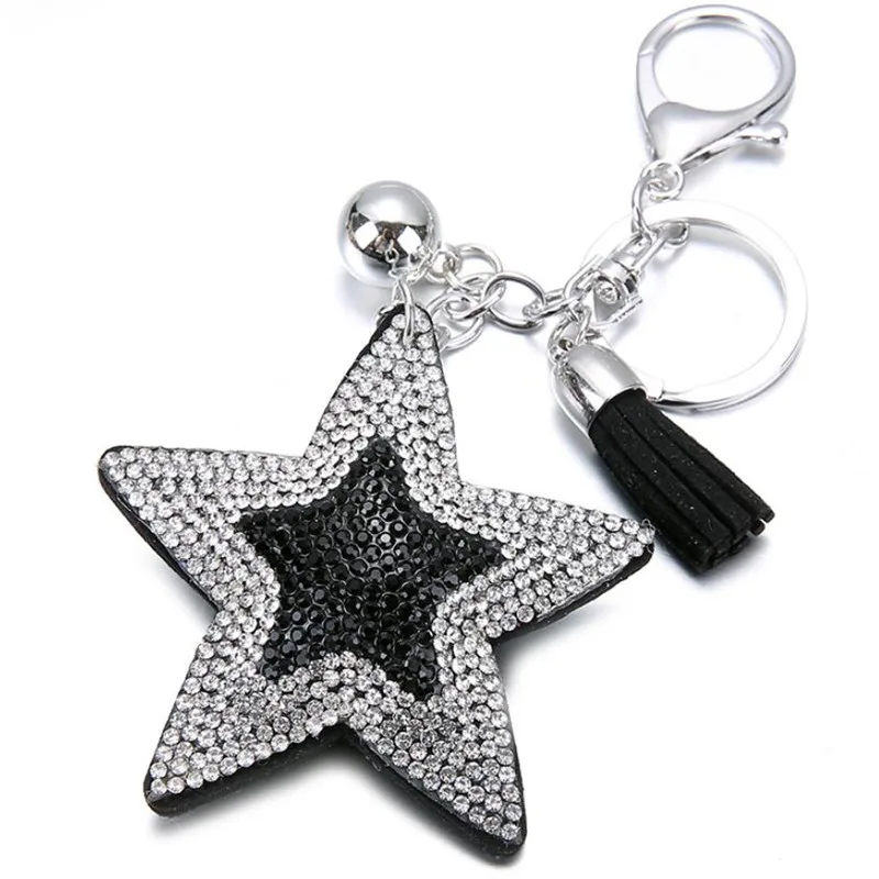 

Fashion Charm Crystal Rhinestone Leather Star Pendant Keychain Alloy Bag Key Ring Holder For Women Gift Souvenir Jewelry TZ32