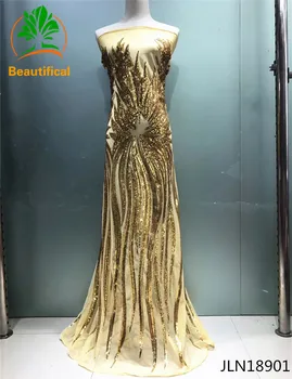 

BEAUTIFICAL Gold french lace fabric with sequins 2017 latest Nigerian lace fabrics for wedding high quality net lace JLN189