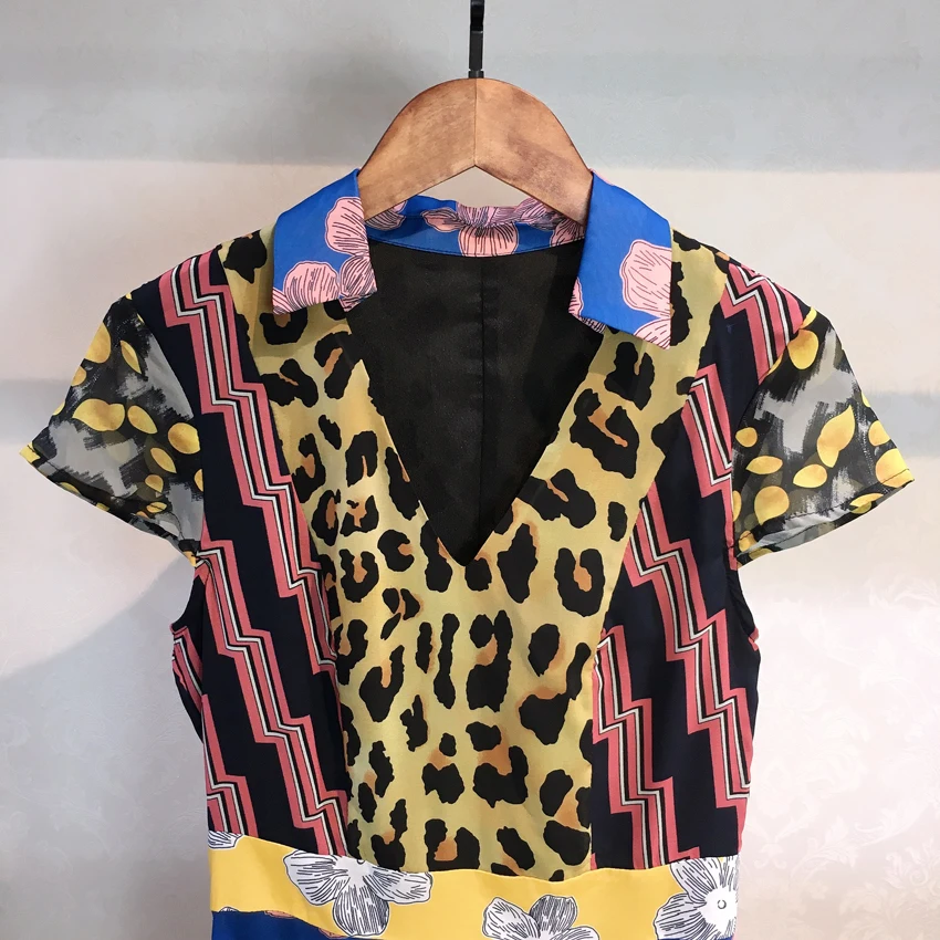 S-XXL, большой размер, высокое качество, лето, принт, отложной воротник, v-образный вырез, короткий рукав, лодыжки, платье для пляжного отдыха женщин