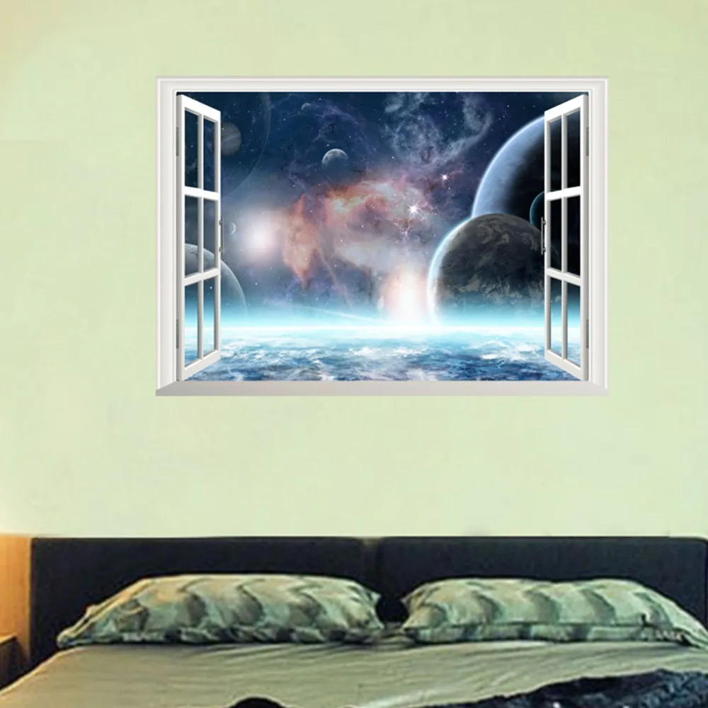 3D Galaxy Wall Sticker Luar Angkasa Planet Stiker Removable