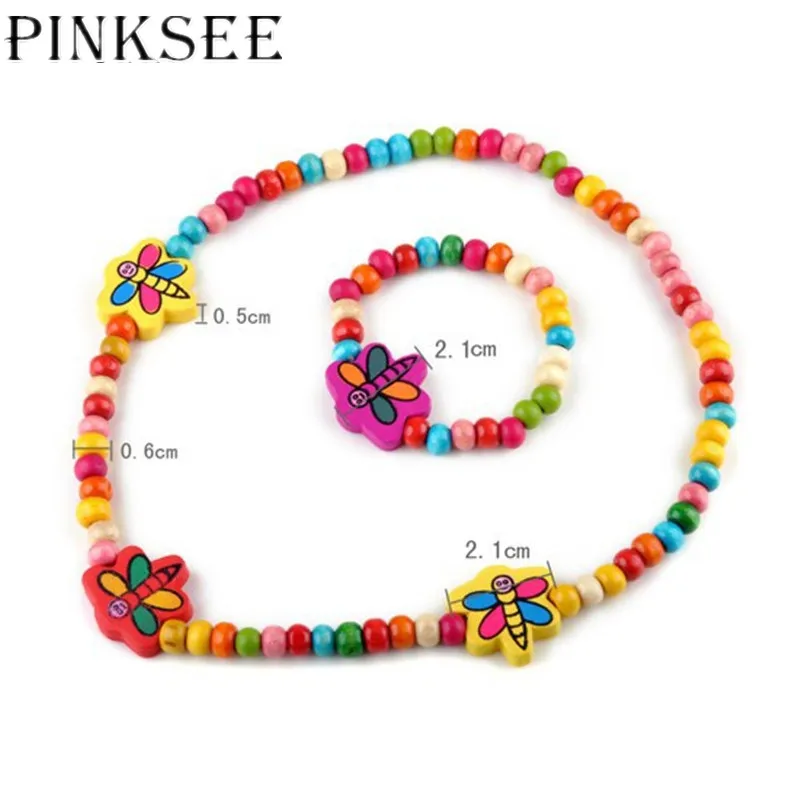 PINKSEE/модные деревянные бусины в форме сердца с милой улыбкой для девочек, браслет, детский набор украшений, аксессуары