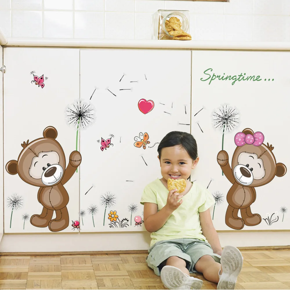 

Removable Self-adhesive Vinyl Wall Decal Nursery Stickers Kids Baby Room DIY Home Decor Bears PVC Translucent Film 2019