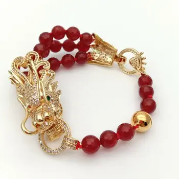 

8mm Round Faceted Red A1gate Cz pave Dragon Connector Bracelet
