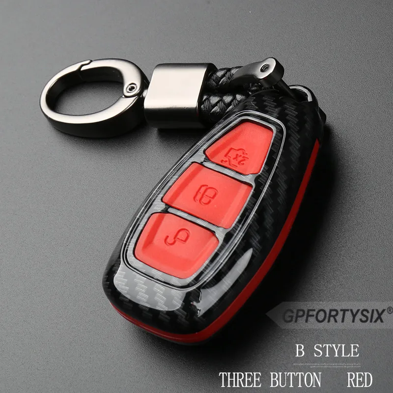 carbon fiber red B Углеродное волокно Автомобильный ключ смарт футляр для дистанционного ключа Крышка для Ford Fiesta Focus 3 4 Mondeo Ecosport, Kuga Focus MK2 ST фьюжн фиеста - Название цвета: carbon fiber red B