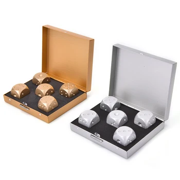 

5Pcs/bag Aluminium Alloy Poker Portable Dice Silver Gold Solid Dominoes Dice Game Dice Poker Party 7.1cm*6cm*1.7cm