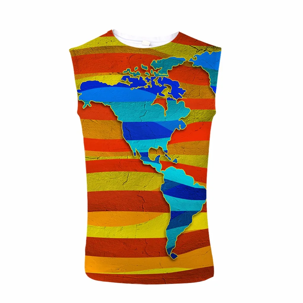 

FORUDESIGNS Goril Tank Top 3D Map Design Print Men Sleeveless Tee Bodybuilding Stringer Male Cowboy Streetwear Crew Neck