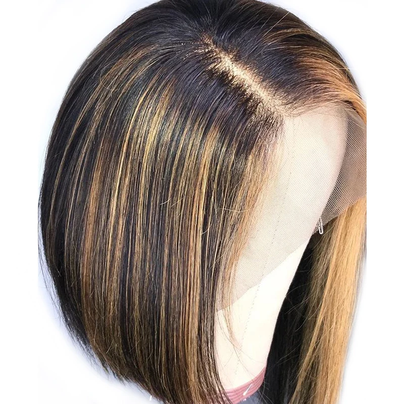 

Highlights Bob Wig 13*6 Deep Part Lace Front Human Hair Wigs PrePlucked Remy Indian Straight Short Piano Colored Wig For Women