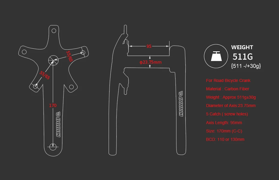 DODICI Pro 5 Catch 3 k карбоновый шатун для дорожного велосипеда велосипедная система Длина рукоятки 170 мм BCD 110/130 мм Cranks велосипедные части