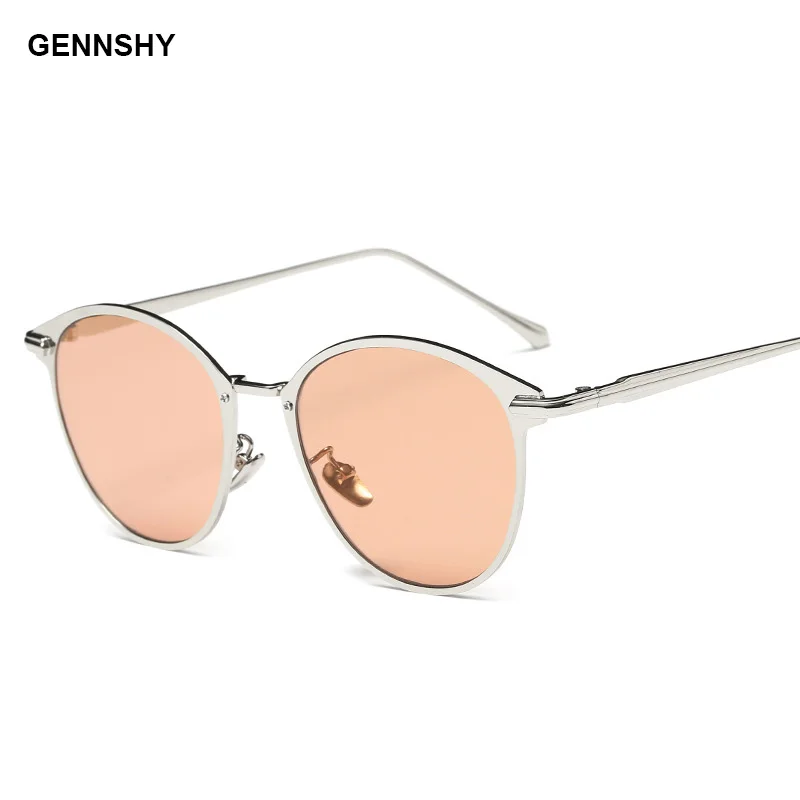 Океанские линзы, металлические солнцезащитные очки для женщин, модные ретро маленькие солнцезащитные очки, фирменный дизайн, высокое качество, золотые солнцезащитные очки, синие линзы